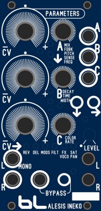 Eurorack Module CV Alesis Ineko. Additional circuits by Flavio Mireles from Blue Lantern Modules