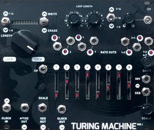 Eurorack Module Turing Machine Mk I (Magpie Black Mirror expanded panel) from Music Thing Modular