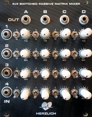 Eurorack Module 4x4 Switched Passive Matrix Mixer from Herzlich Labs